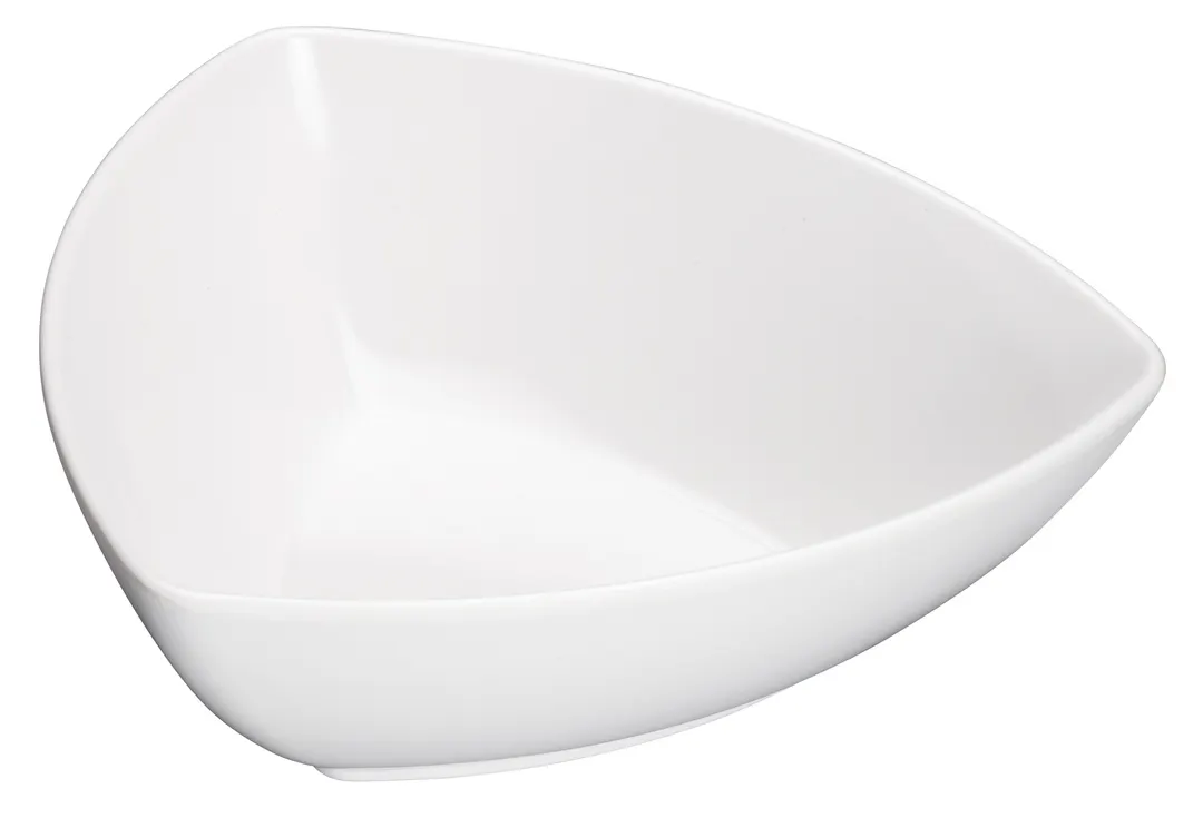 Winco WDM005-203 9" White Triangular Melamine Bowl, 1-1/4 Qt, Break-Res, Dishwasher Safe - 24/Case