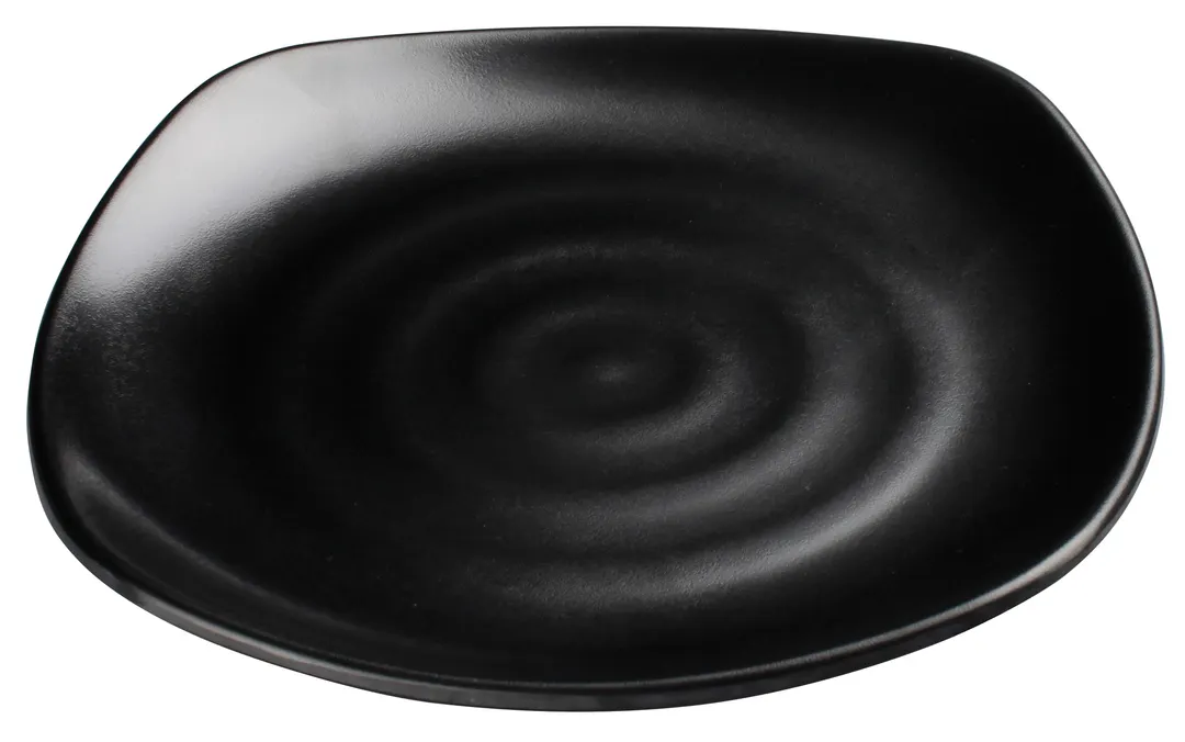 Winco WDM013-302 Rika 9-3/4" Square Melamine Plate Black, Break-Resistant, Dishwasher Safe - 24/Case