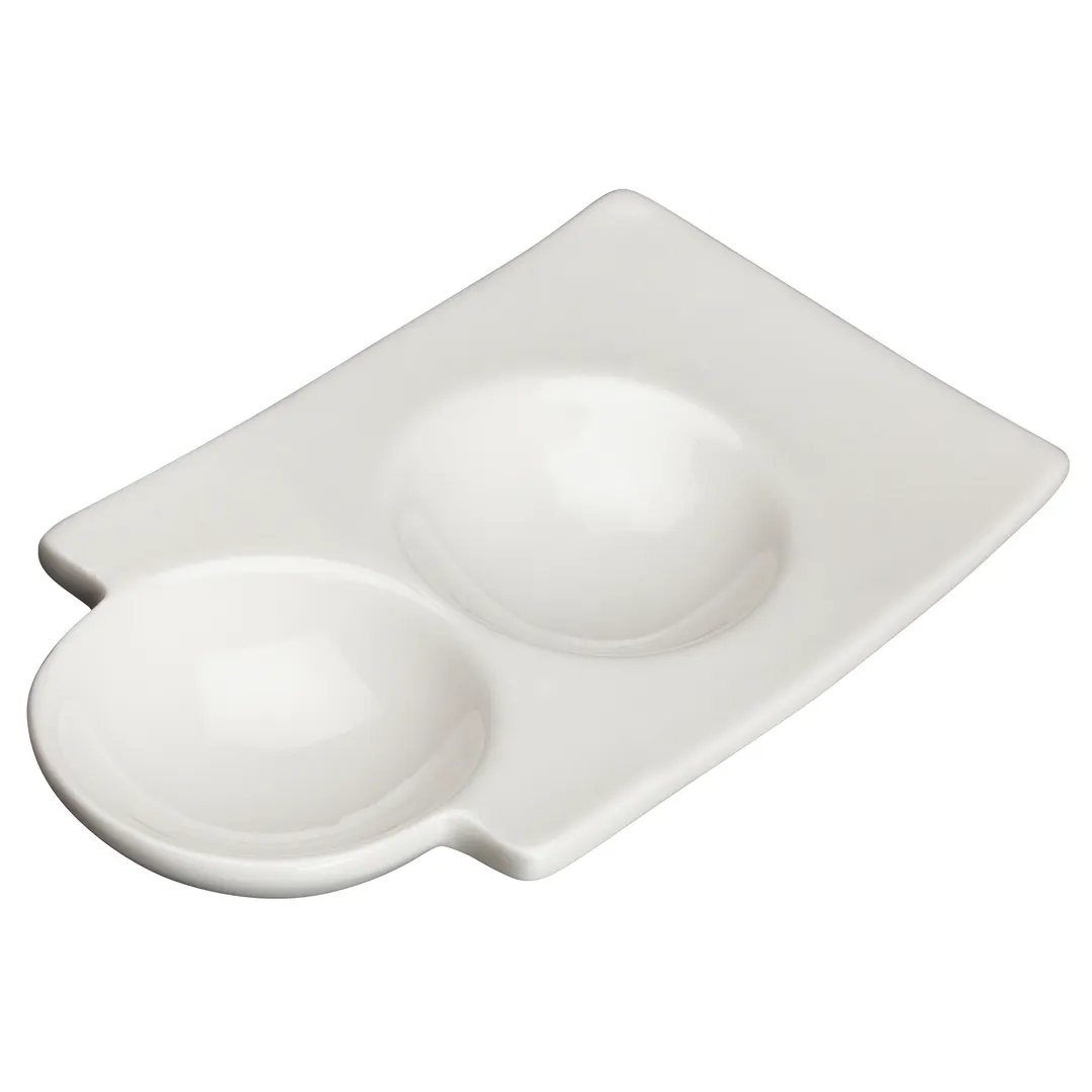 Winco WDP017-106 White Porcelain Dish, 2-Comp, 6" x 2‑3/4", 2 oz/1 oz, Dishwasher Safe - 36/Case