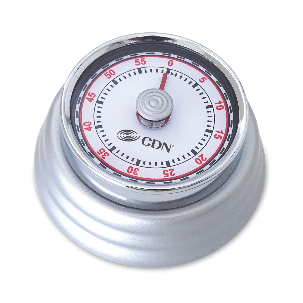CDN MT4-S Mechanical Timer, 1-Hour By Min, 2" Face, ABS Plastic, 430 Stainless Steel, Silver