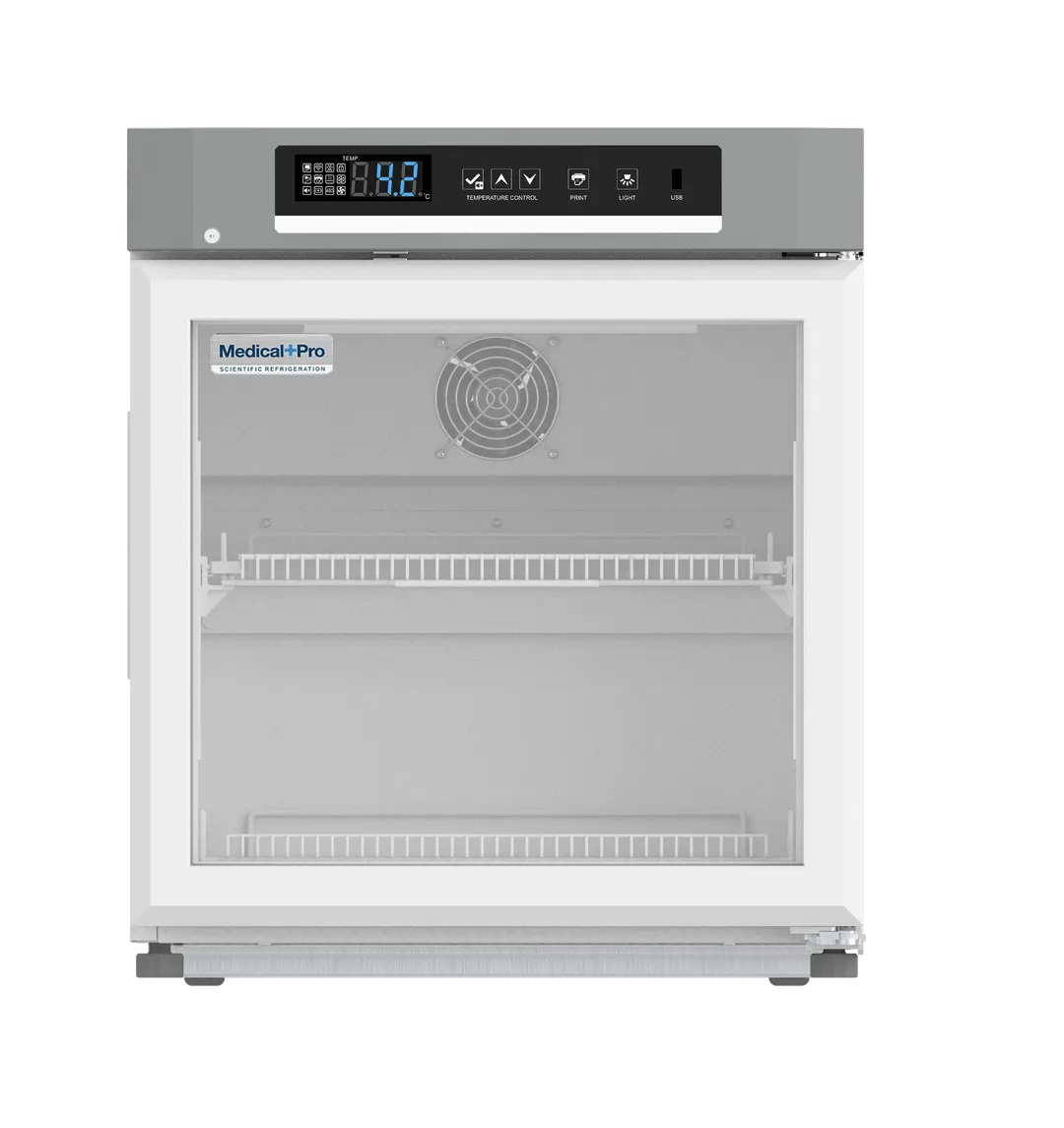 Migali MP-U2RG-HC 21" Glass Door Medical Refrigerator, 2 Cu Ft, Stainless/White, +2°C‑+8°C, 110V UL