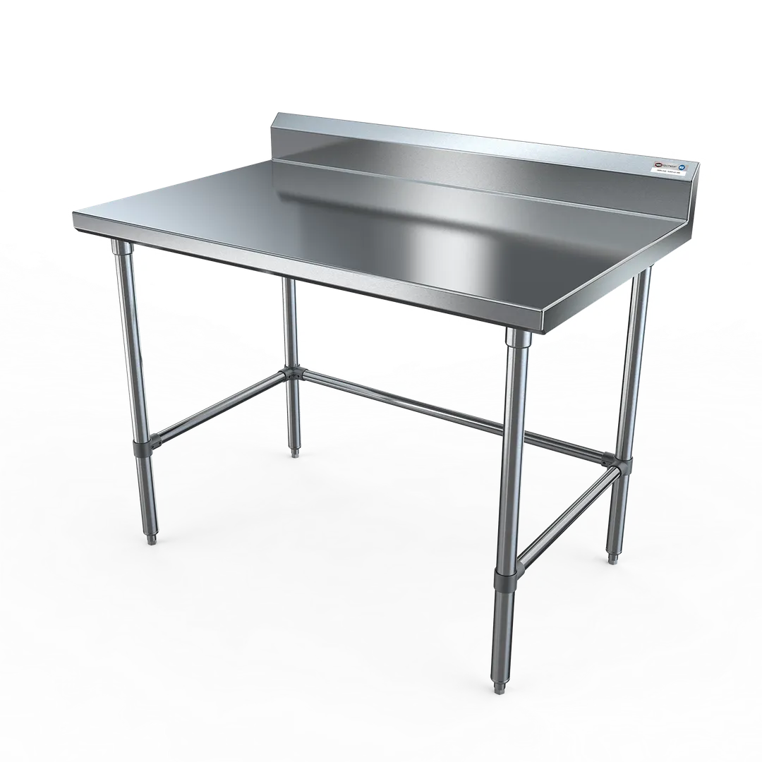 NBR Equipment TS4-4836R5-X 48" Open Base Work Table with Side & Rear Crossrails, 5" Backsplash