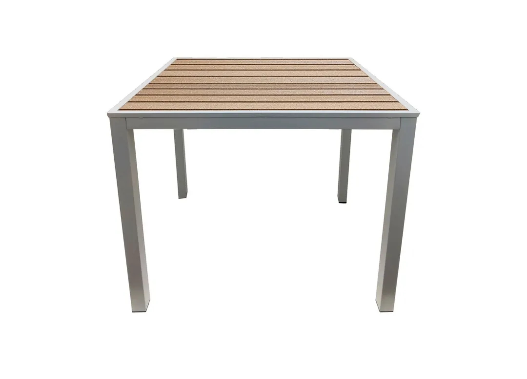 Oak Street OD-TK3030-B 30x30 Synthetic Teak Outdoor Table, Brown, E-Coated Frame, Silver Powder Coat