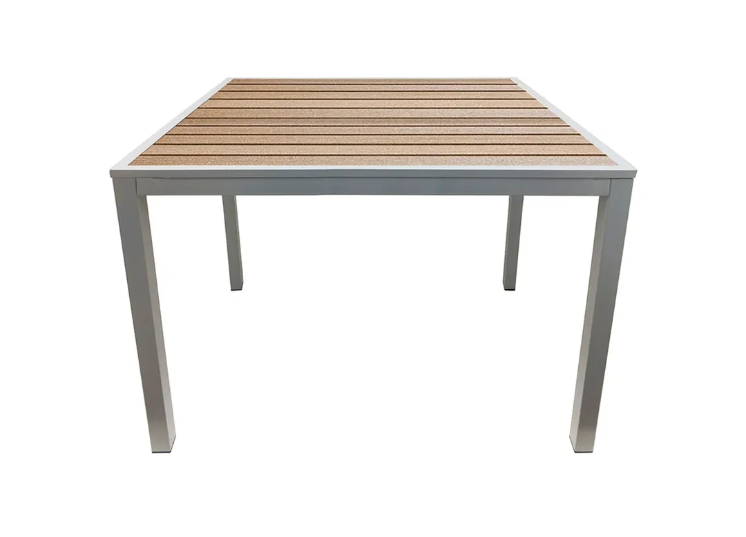 Oak Street OD-TK3636-B Teak Outdoor Table, 36x36, Synthetic Teak Top, Silver Finish, Weather Resistant