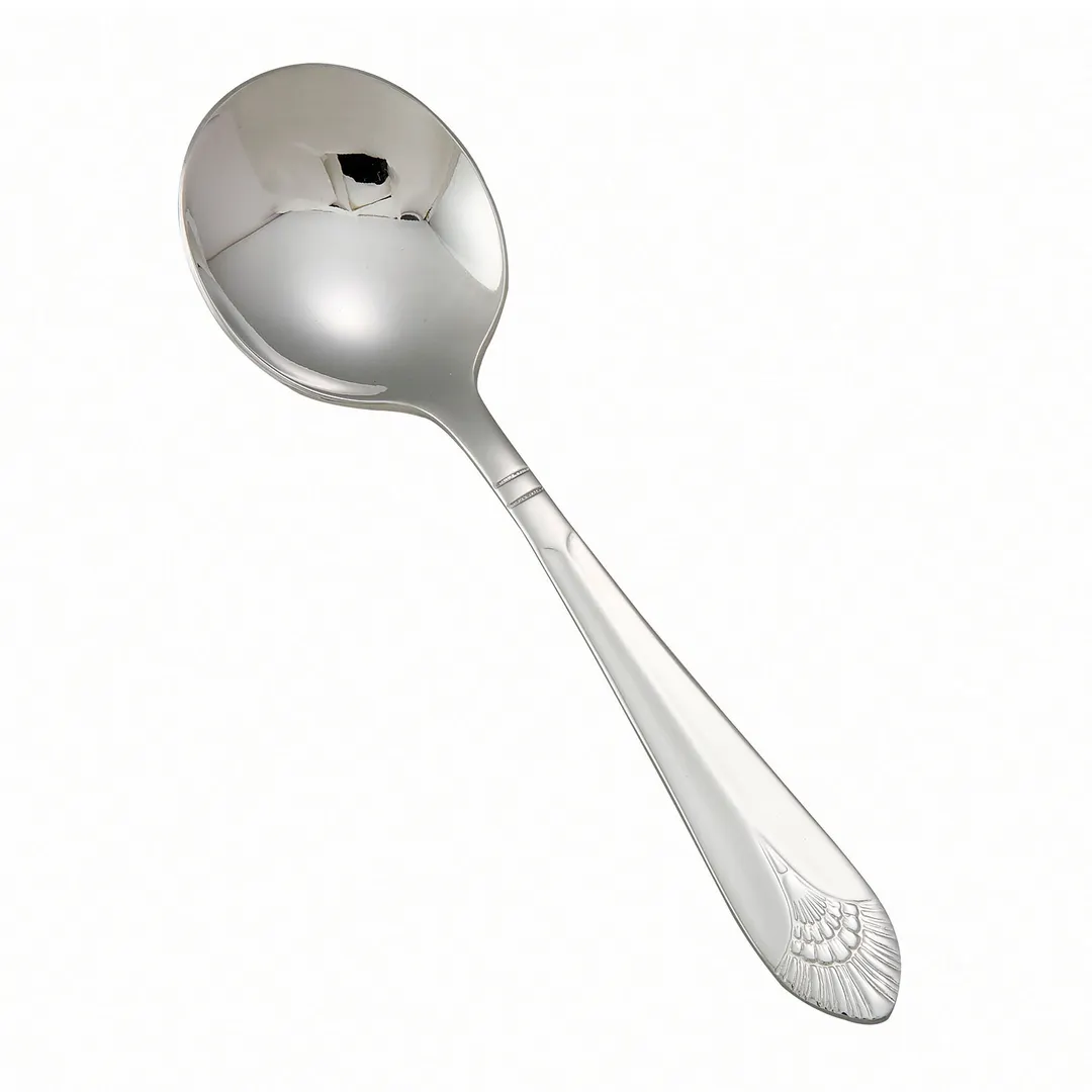 Winco 0031-04 - 6" Peacock Bouillon Spoon, Extra Heavy 18/8 Stainless Steel, Mirror Finish - 1 Dozen
