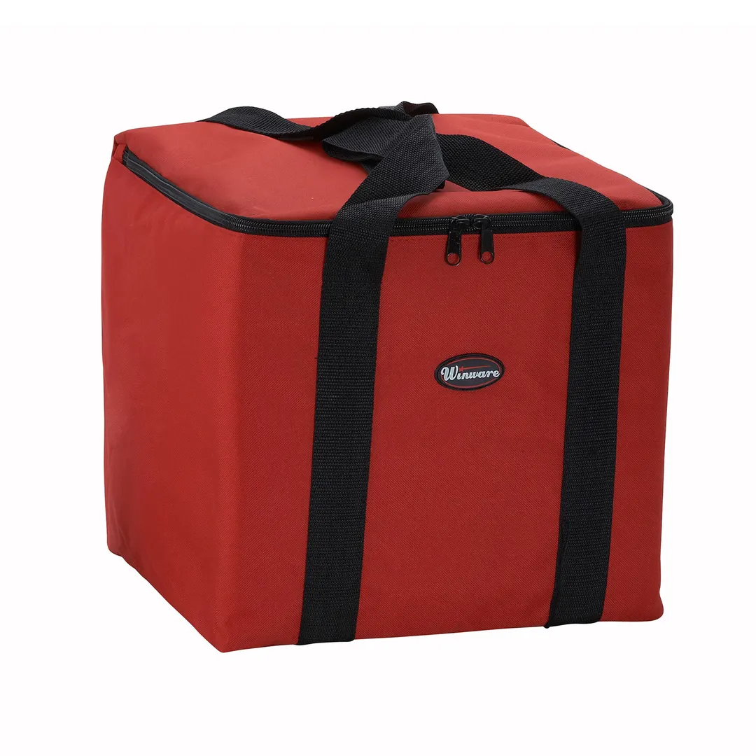 Winco BGDV-12 Red Insulated Pizza Delivery Bag - 12" x 12" x 12"H