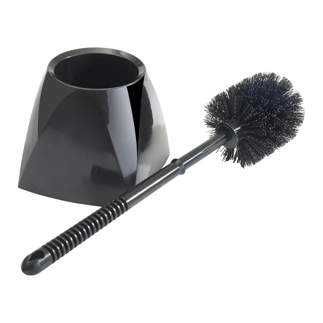 Winco BR-15SET-B Toilet Bowl Brush with Caddy, Heavy-Duty Plastic Construction, Black Finish, Set
