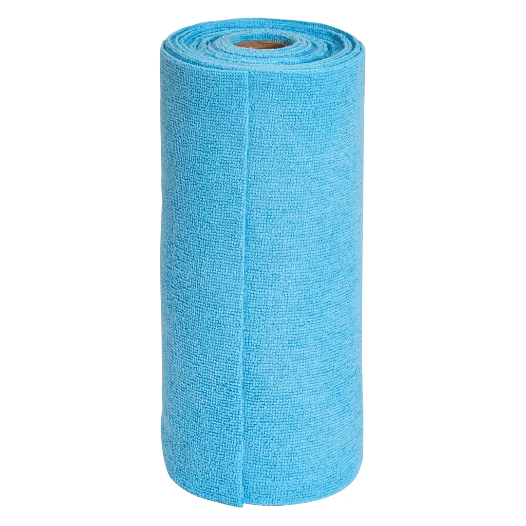 Winco BTM-12B Rolled Microfiber Towel, 12" x 12" Blue, Disposable, 50 Sheets per Roll, Solid Color, Absorbent Microfiber