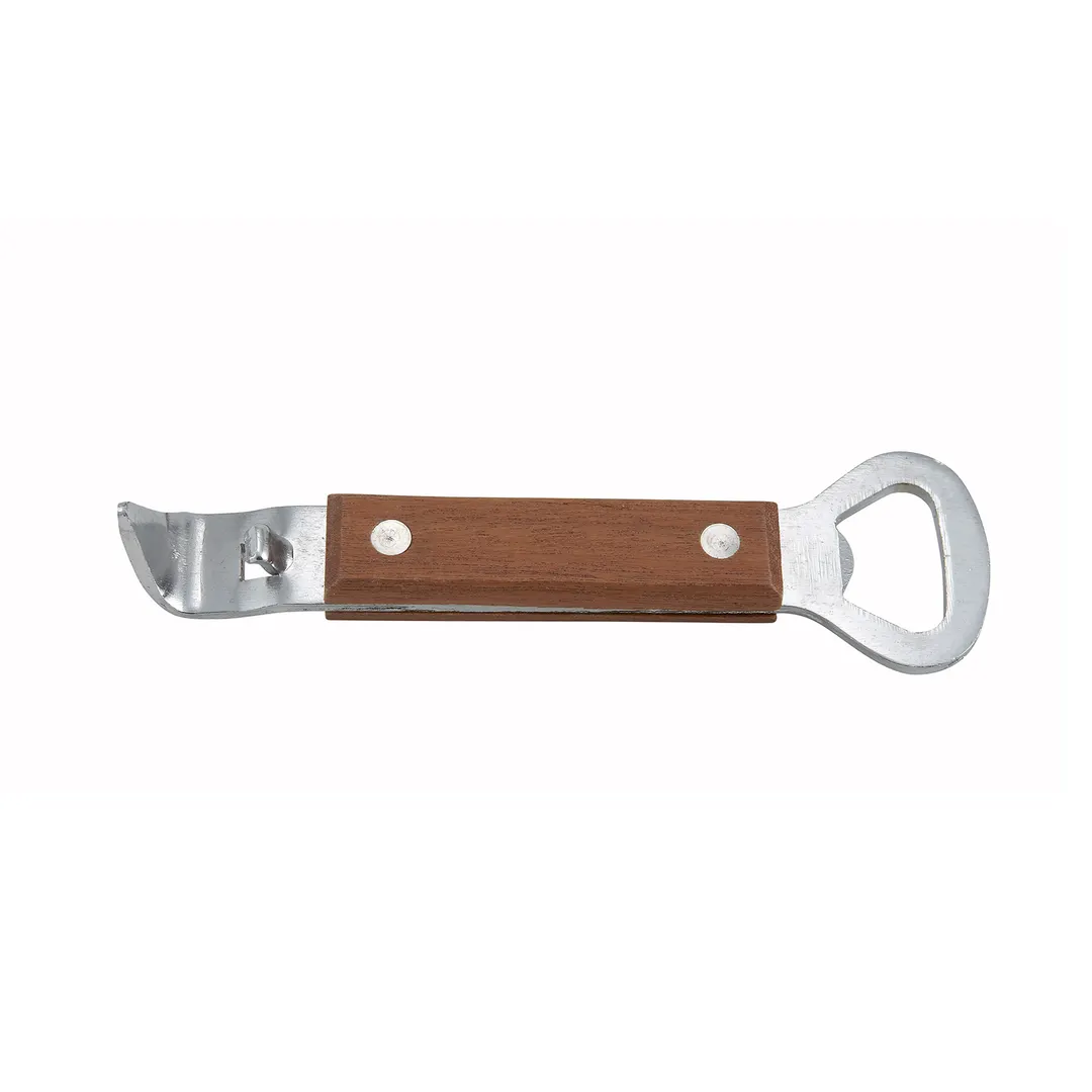 Winco CO-303 Can Tapper/Bottle Opener, 7"L, Stainless Steel with Wooden Handle