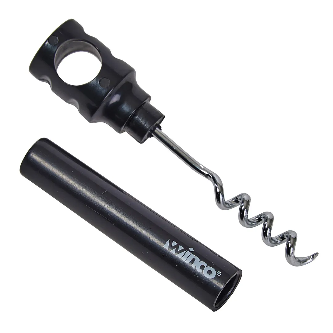 Winco CO-4DK Cork Screw, Twist & Pull Design, Metal Blade, Black Plastic Handle, 2/Pack