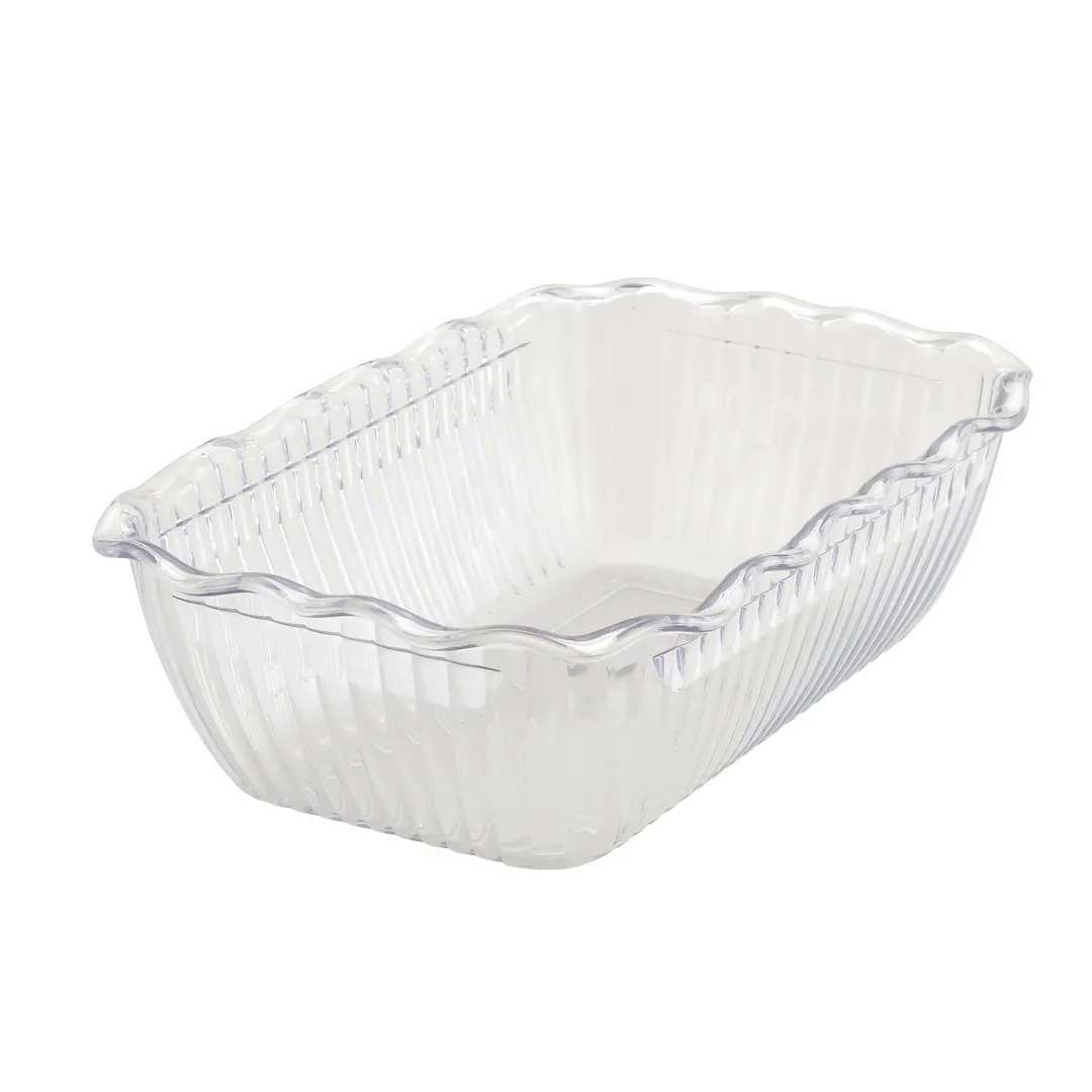 Winco CRK-10C Fluted Rectangular 5 lb. Clear Tulip Deli Crock, SAN, Clear