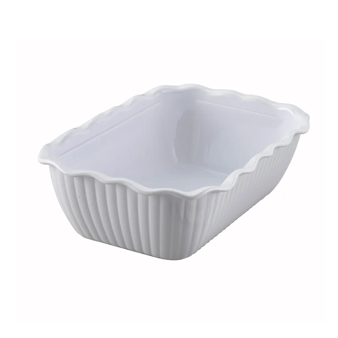 Winco CRK-10W 5 lb. White Tulip Deli Crock, 10" X 7" X 3", Rectangular, SAN, White