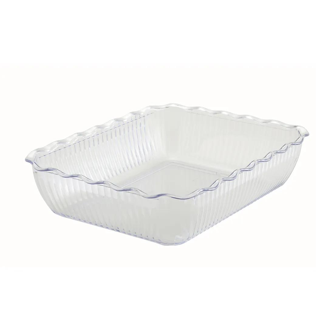 Winco CRK-13C 10 lb. Clear Tulip Deli Crock, 13" X 10" X 3", Rectangular, SAN, Clear