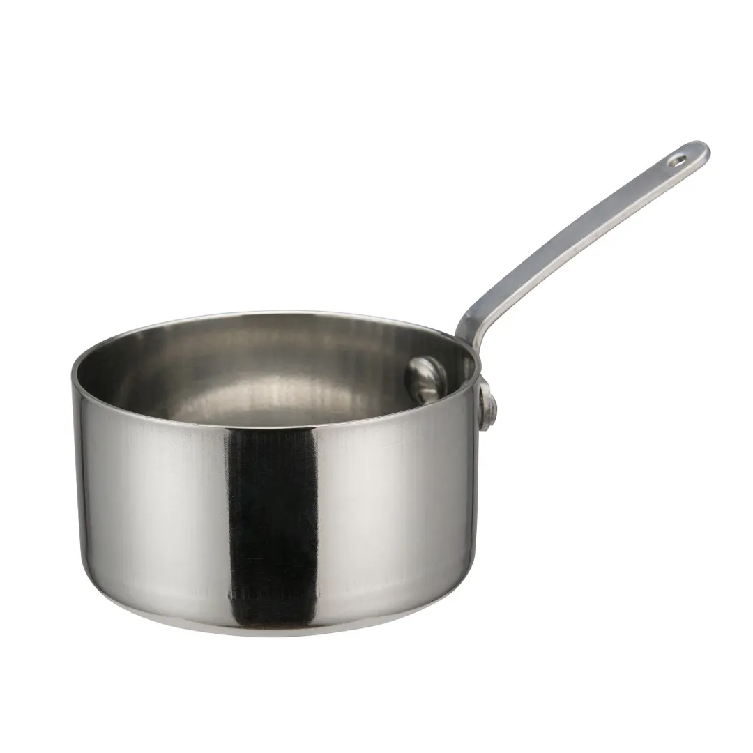 Winco DCWA-103S 7 oz. 3-1/8" Diameter Mini Sauce Pan Serving Dish w/ Handle - Stainless Steel 