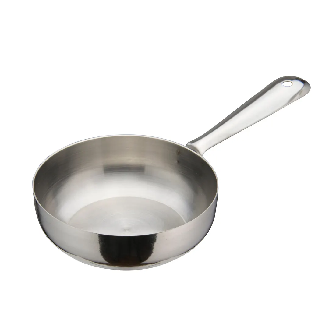 Winco DCWC-101S Stainless Steel 4" Diameter 7 Oz. Mini Fry Pan Serving Dish with Handle
