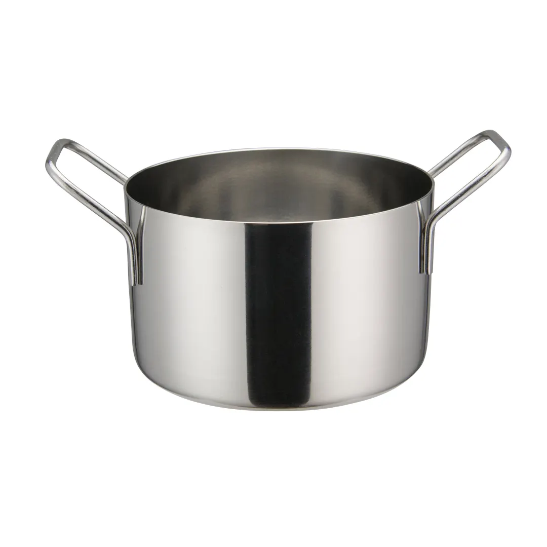 Winco DCWE-105S Stainless Steel 4-3/4" x 3" Mini Casserole Serving Dish with 2 Handles / 28 Oz.