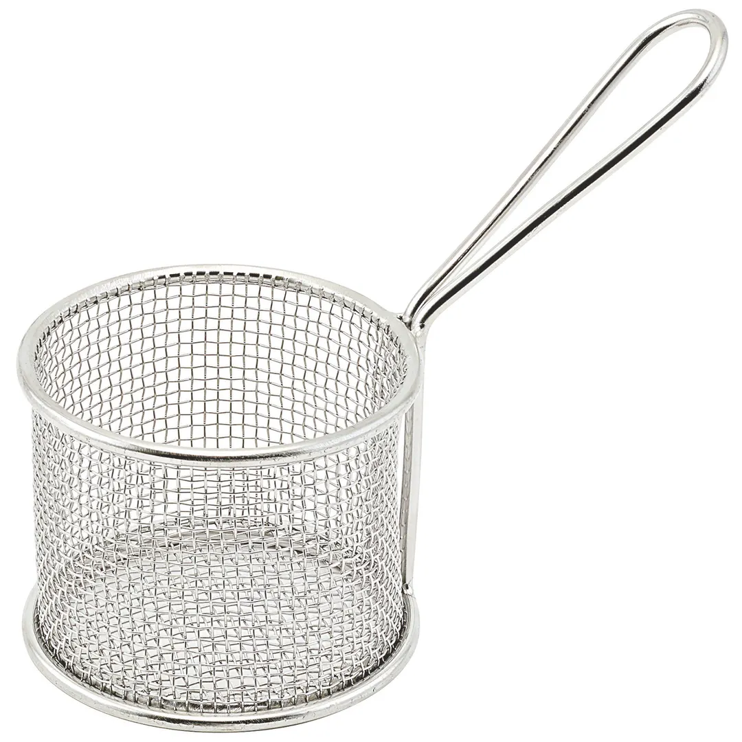 Winco FBM-32R 3-3/4" Round Stainless Steel Mini Fry Basket / Dishwasher Safe