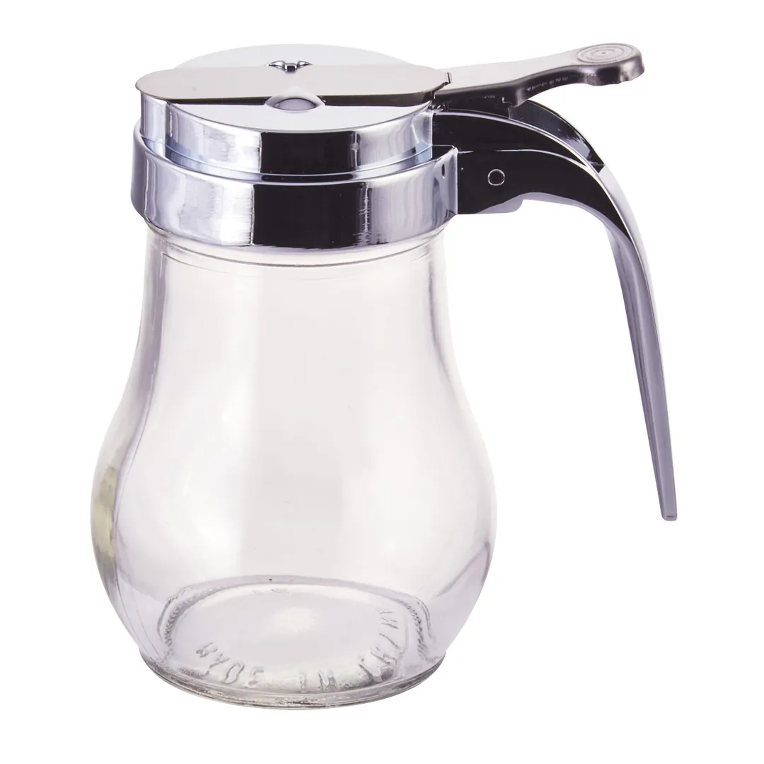 Winco G-115 Syrup Dispenser, 6 oz Glass Jar, Thumb-Operated, Chrome Plated Metal Top - 1 Dozen