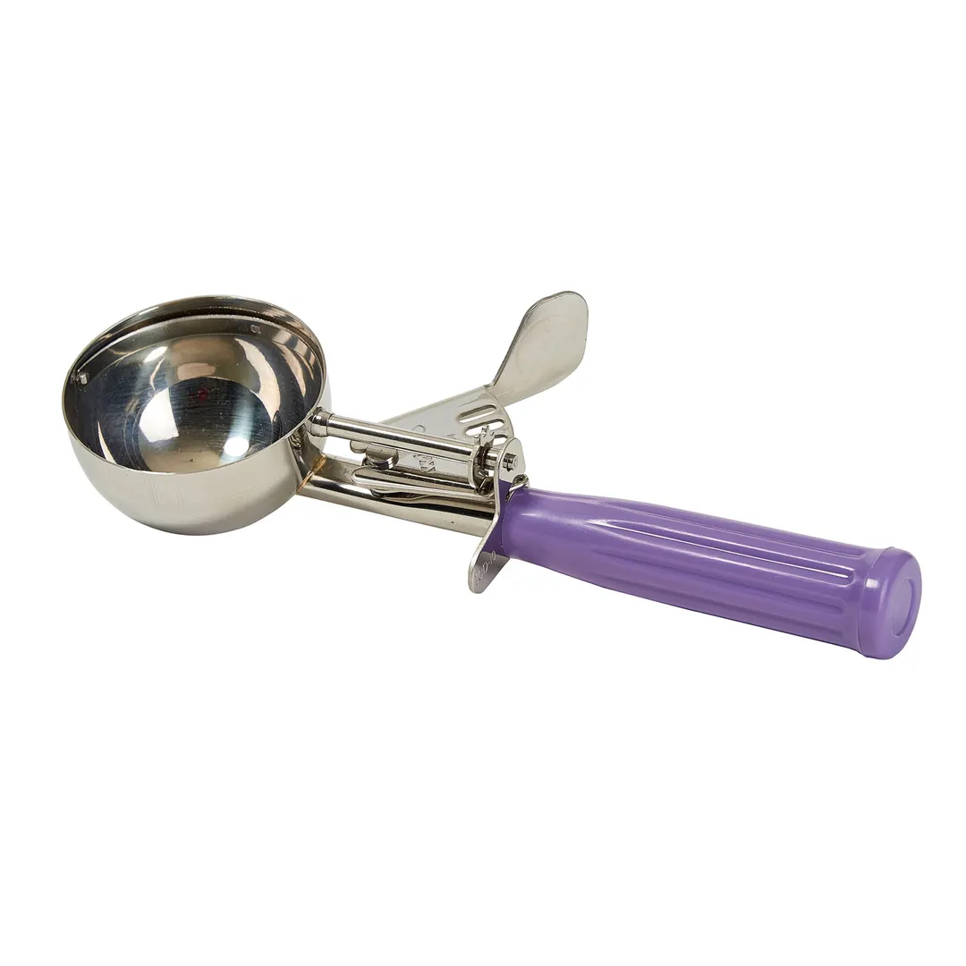 Winco ICD-10P 3.75 Oz. Allergen Free Purple Plastic Handle Stainless Steel #10 Ice Cream Disher