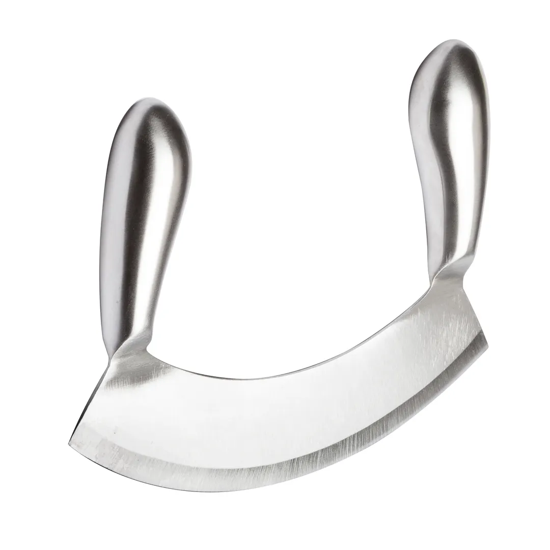 Winco KCC-3 Stainless Steel Single Blade Mezzaluna Knife w/ Handle