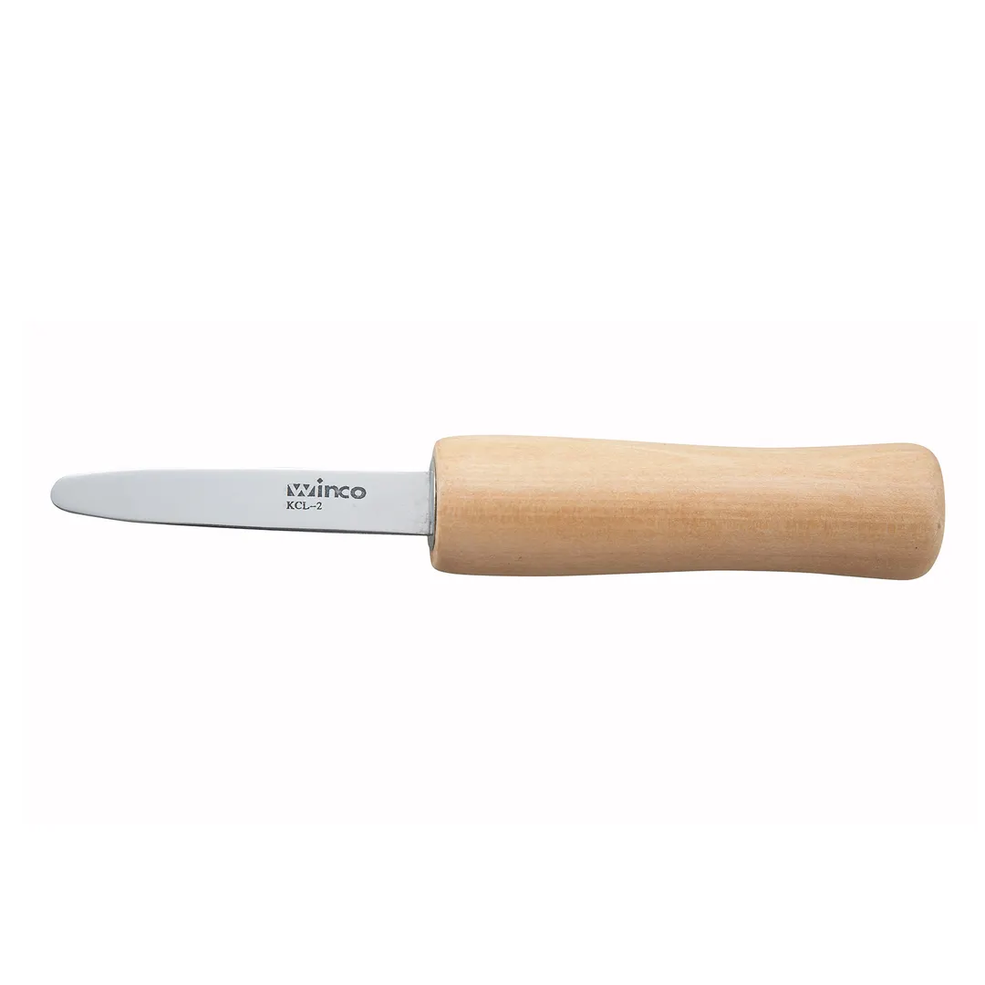 Winco KCL-2 Oyster Clam Knife with 2 7/8" Blade & Wooden Handle