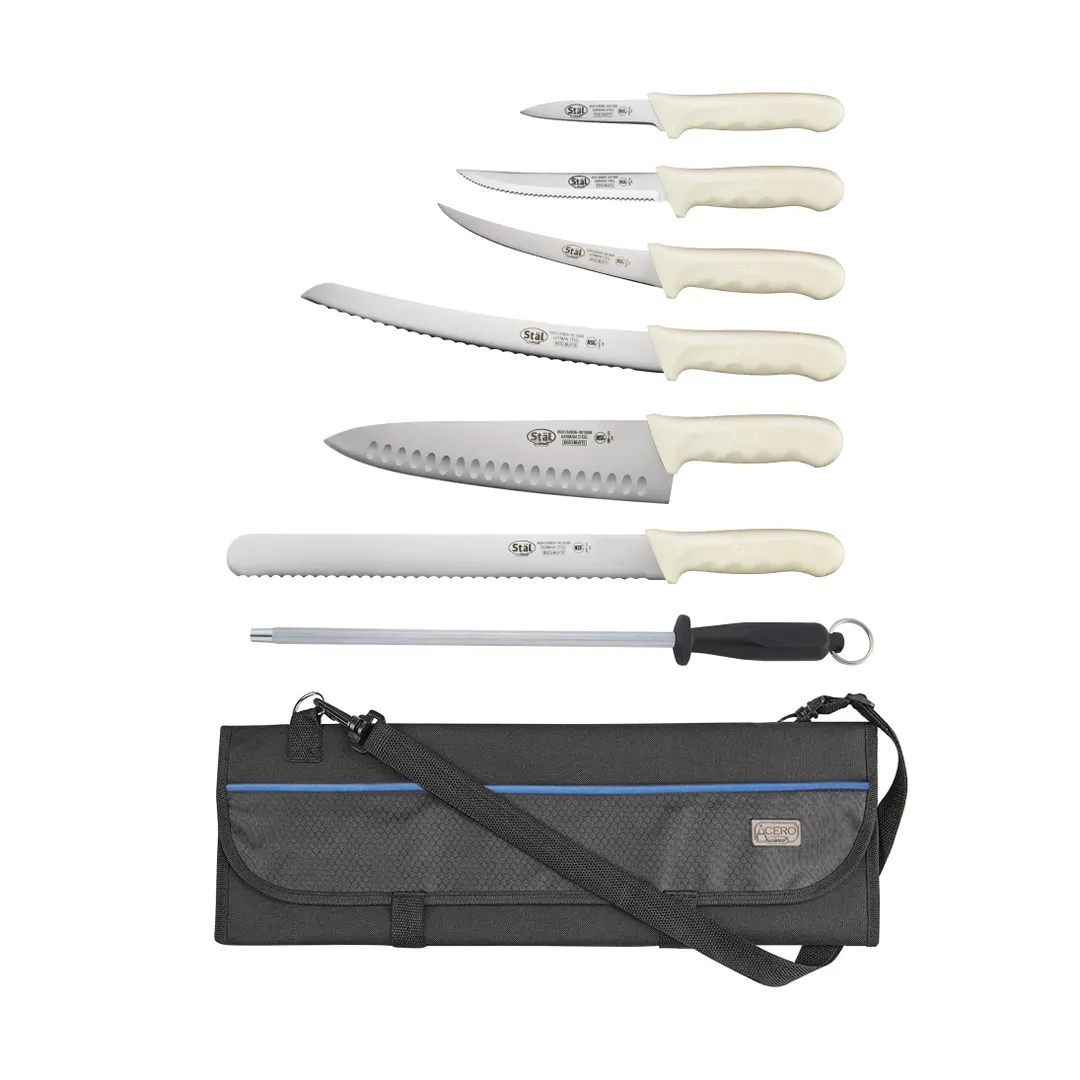 Winco KWP-KIT1 9‑Piece Kitchen Knife Set, German steel 3‑¼"‑12" blades, black bag, NSF finish