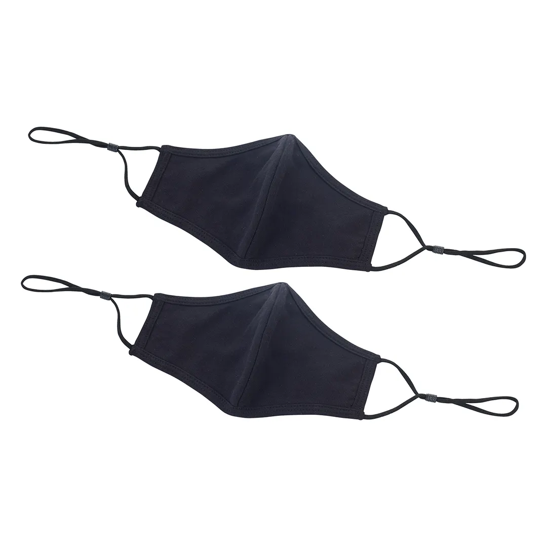 Winco MSK-2KLXL - Reusable 2‑Ply Cotton Face Mask, L/XL Black, Adjustable Clip, 7¼" x 5½", 2/Pack