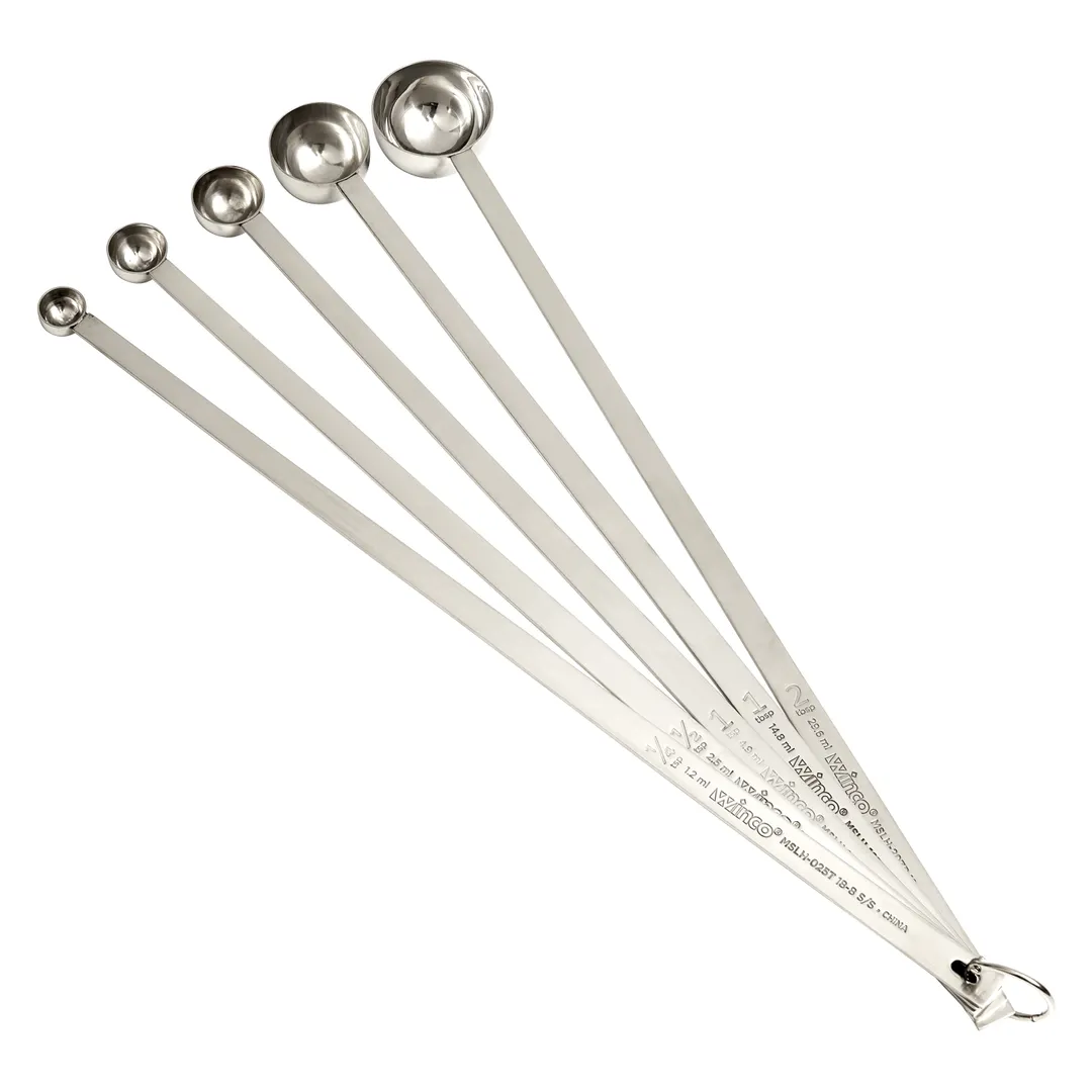 Winco MSLH-5P Measuring Spoons, 5‑Piece, 18/8 Stainless Steel, 14‑5/8" Length 1/4‑tsp to 2‑tbsp - Set