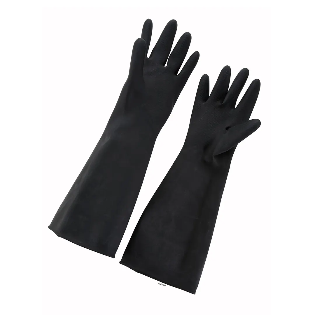 Winco NLG-1018 Large Black Natural Latex Janitorial Gloves, 18" Long, Heavy-Duty Grip - 1 Pair