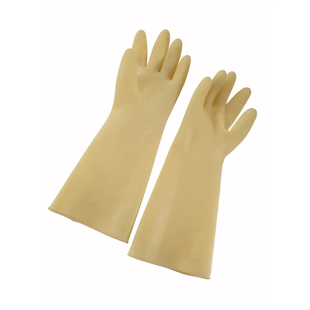 Winco NLG-916 16" Yellow Natural Latex Medium Gloves