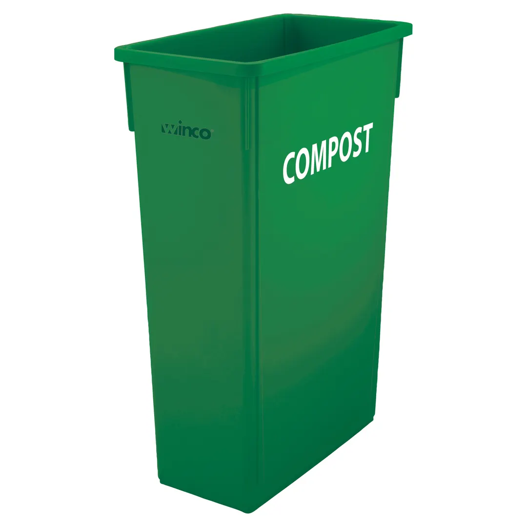 Winco PTC-23GRC 23 Gallon Green Plastic Slender Trash Can w/ Compost Sign