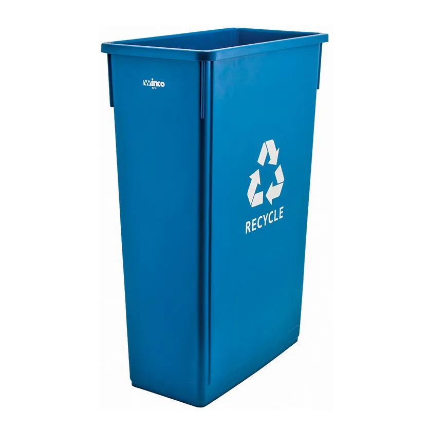 Winco PTC-23L 23 Gallon Blue Plastic Slender Recycle Trash Can (lid not included) 