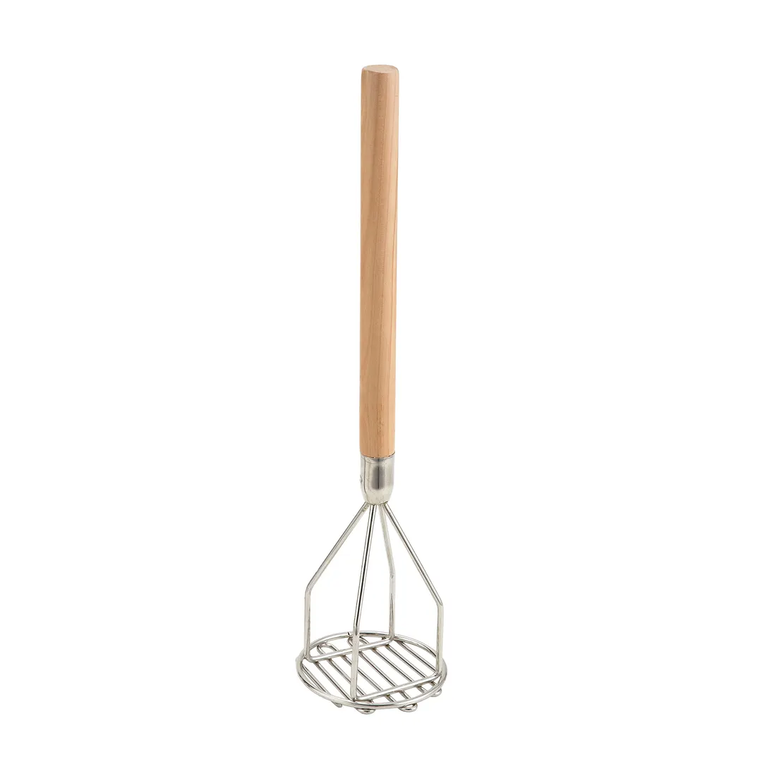 Winco PTM-18R 18" Round Faced Potato Masher w/18" Wood Handle, Nickel Plated