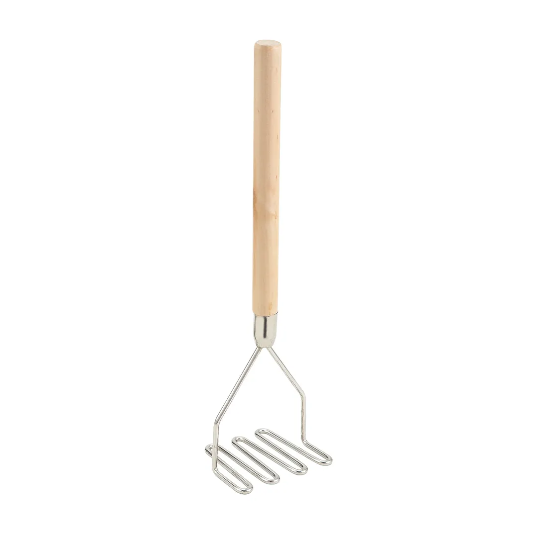 Winco PTM-18S 4-1/2" Square Faced Potato Masher, 17-3/4" Wood Handle, Nickel Plated