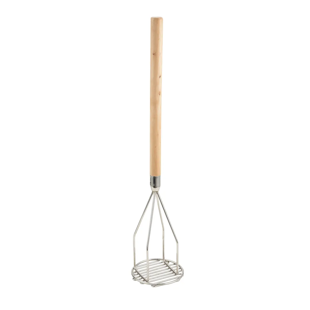 Winco PTM-24R Round Potato Masher, 5" Dia., 24-1/2" Wood Handle, Nickel Plated
