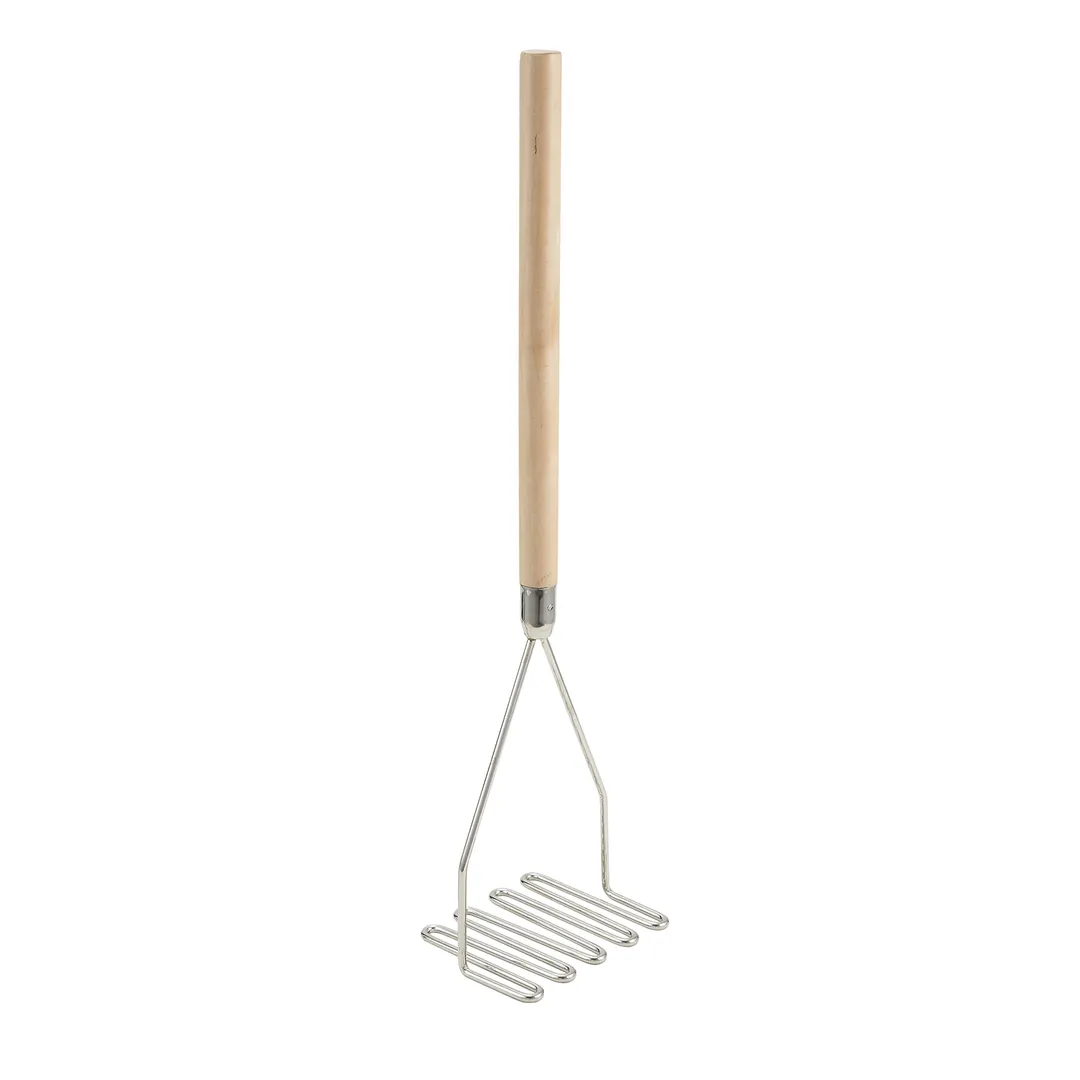 Winco PTM-24S 5-1/4" Square Faced Potato Masher, 24" Wood Handle, Nickel Plated