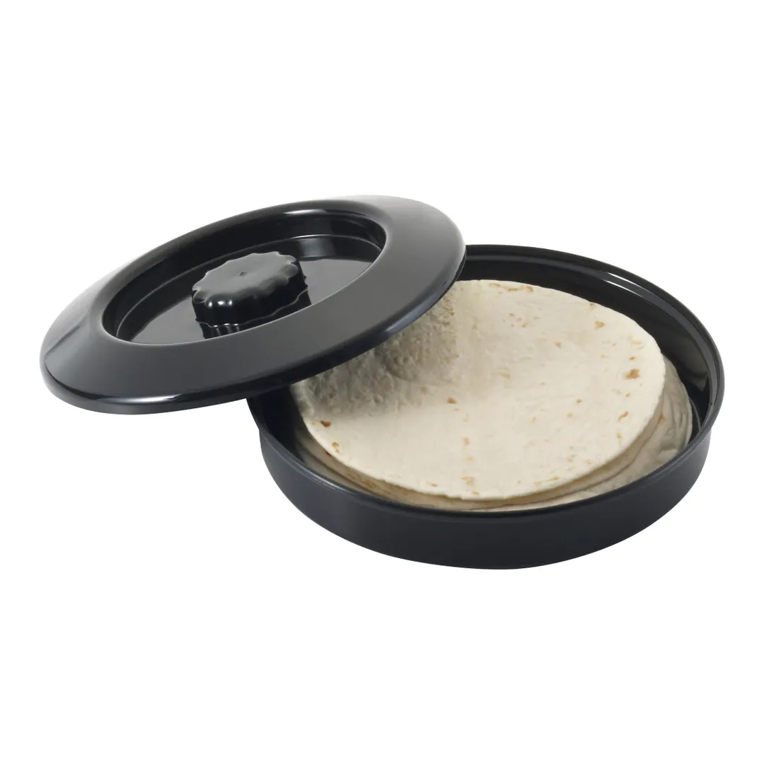 Winco PTW-7K Tortilla Warmer, 7-1/2" Dia. X 1-7/8"H, Round, with Recessed Handle, Black
