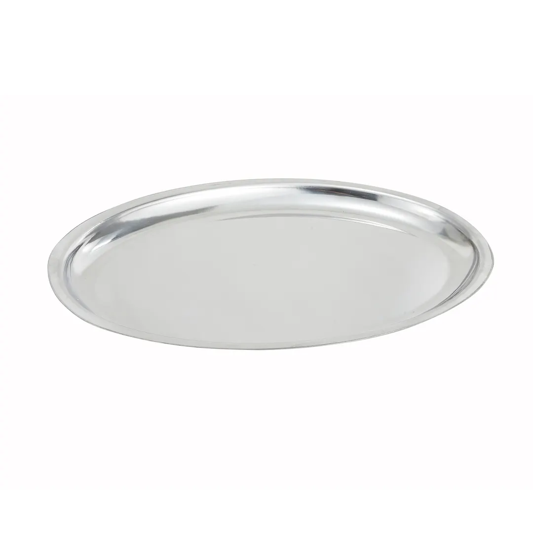Winco SIZ-11 11" Stainless Steel Oval Sizzle Platter, Oven Safe