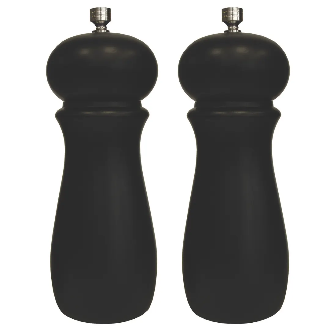 Winco SP-624 Pepper Mill Set, 2-1/4" Dia x 6" H, Rubberwood, Black Matte, Includes Knobs