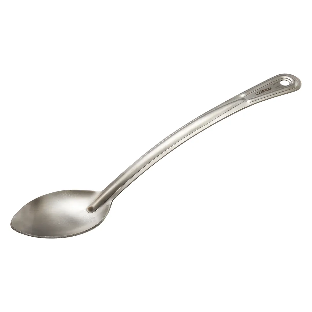Winco SSCH-13S 13" Stainless Steel Heavy Duty Solid Basting Spoon with Curved Handle