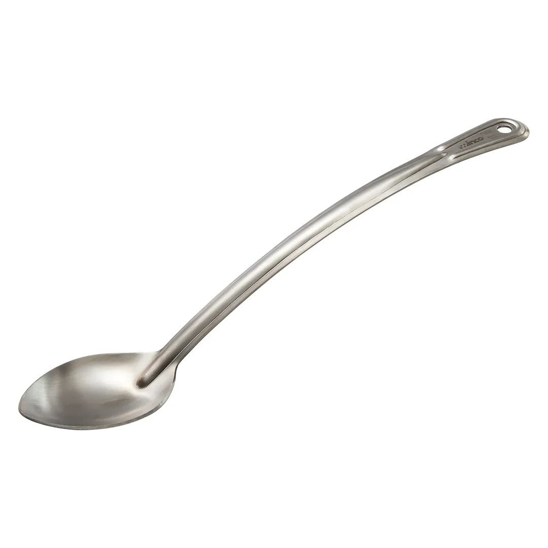 Winco SSCH-15S 15" Stainless Steel Heavy Duty Solid Basting Spoon with Curved Handle