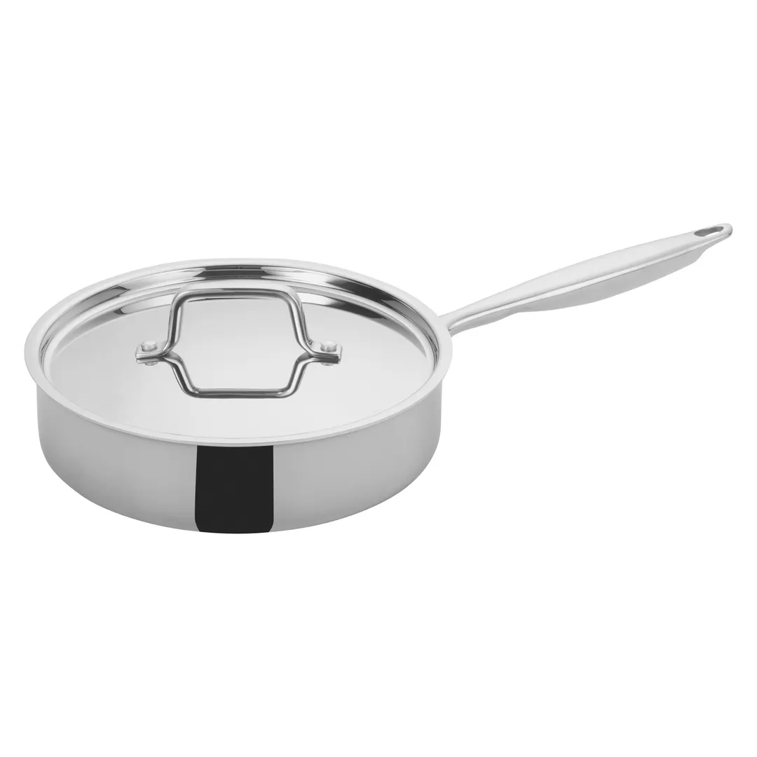 Winco TGET-3 3 Qt. Tri-Ply Induction Ready Saute Pan with Cover, Straight Sides