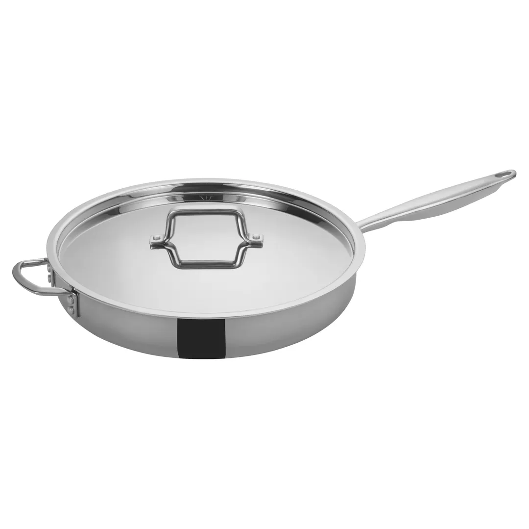 Winco TGET-7 7 Qt. Tri-Ply Induction Ready Saute Pan with Cover, Riveted Handles