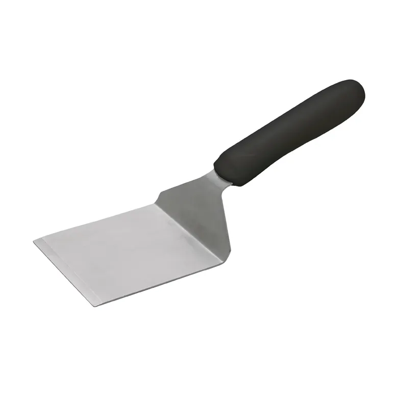 Winco TKP-41 4 1/8" Offset Steak/Burger Turner w/ Black Plastic Handle, Stainless Steel