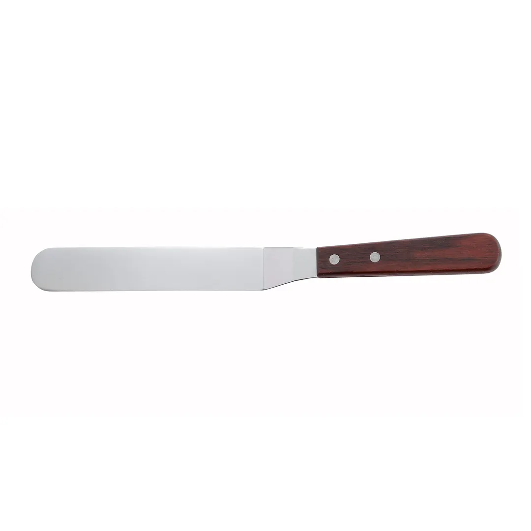 Winco TOS-7 6-1/2" Stainless Steel Offset Blade Bakery Spatula with Wood Handle