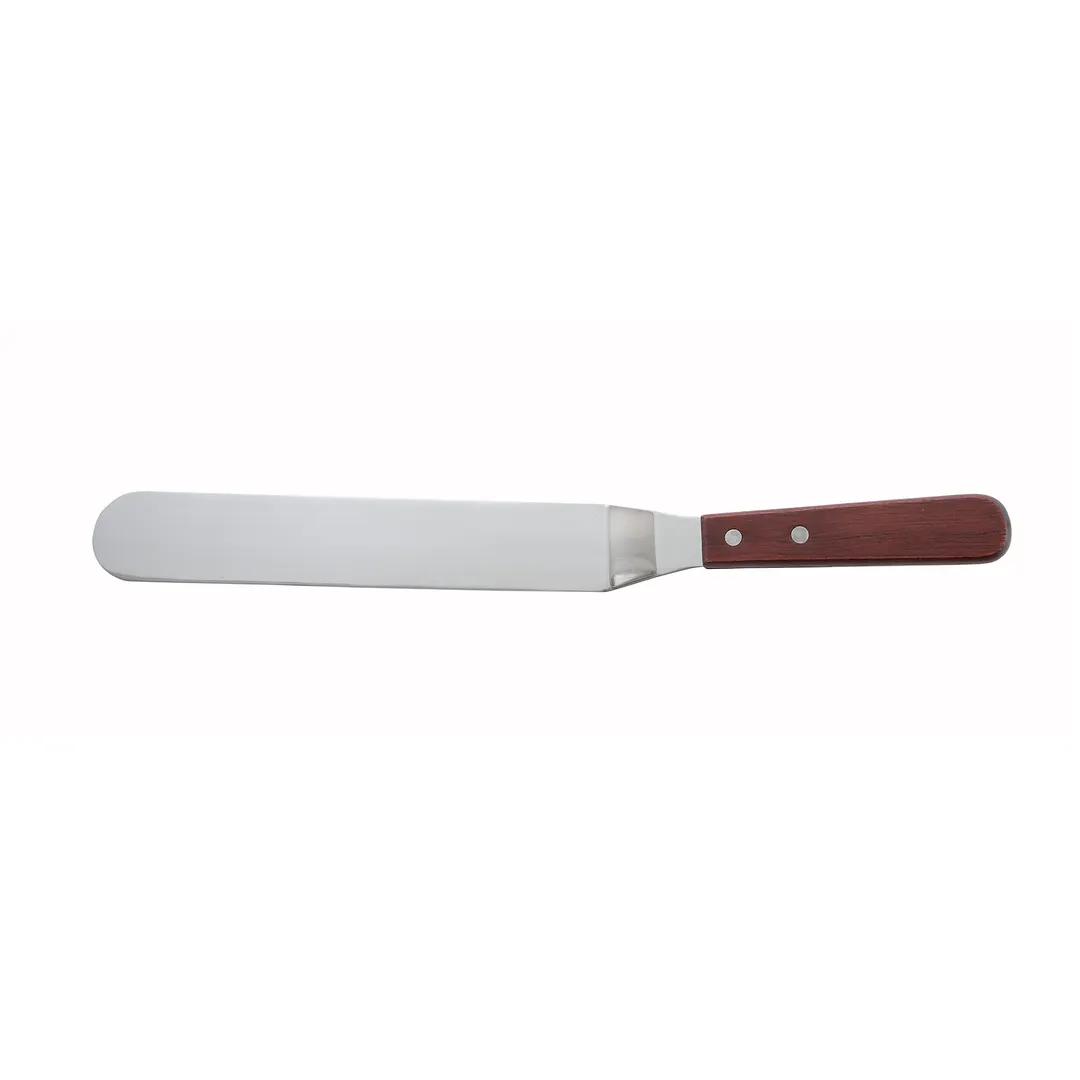 Winco TOS-9 8 1/2" Stainless Steel Offset Blade Bakery Spatula with Wood Handle