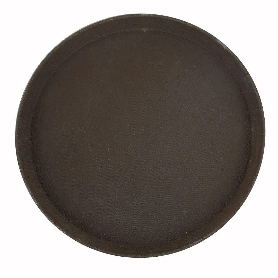 Winco TRH-11 Easy-Hold 11" Round Rubber‑Lined Plastic Serving Tray, Brown, NSF Certified, Non‑Slip Surface