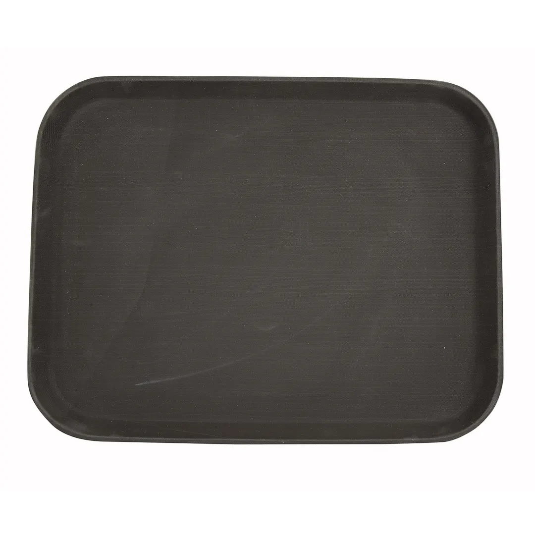 Winco TRH-1418 Easy‑Hold Rectangular Serving Tray, 14" x 18", Brown Plastic with Rubber Lined Surface, NSF‑Approved