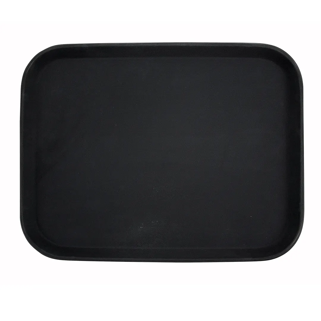 Winco TRH-1418K Easy-Hold Non-Slip Serving Tray, 14" x 18" Rectangular Black Plastic Rubber Lined Surface, NSF Certified