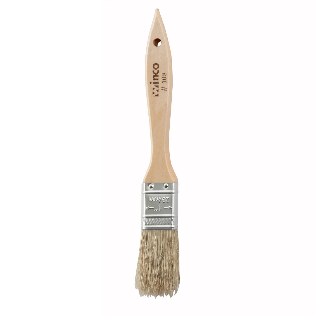 Winco WBR-10 1" Boar Hair Flat Pastry Brush, Wooden Handle, Flat, Metal Ferrules 